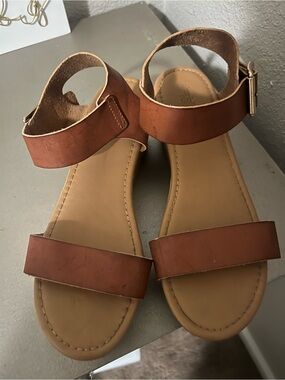 Charlotte Russe Tan Brown Ankle-Strap Flat Sandals